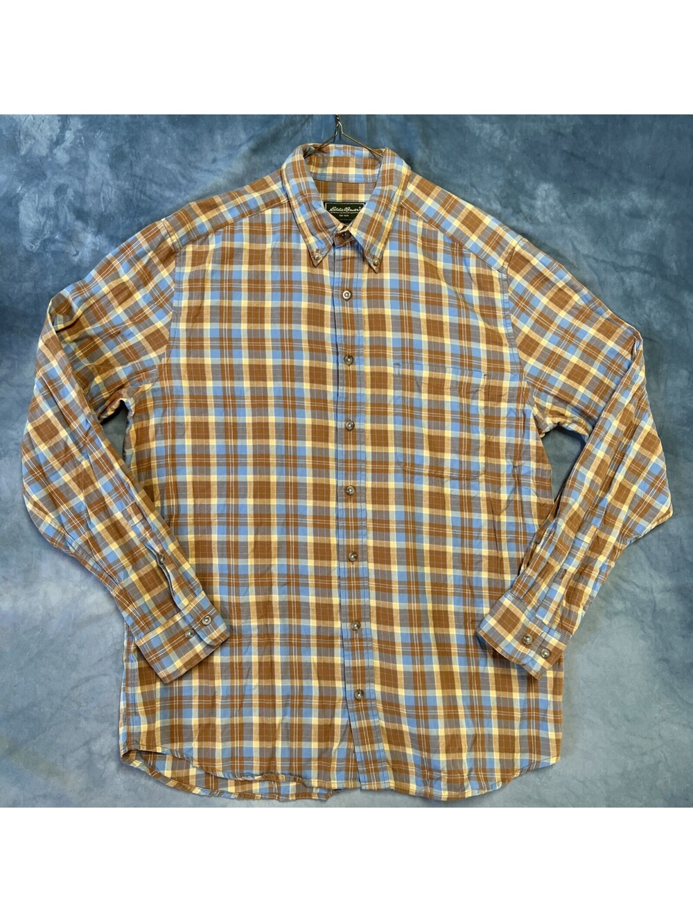 Eddie Bauer flannel shirt brown blue plaid Tall L - 1223-2H